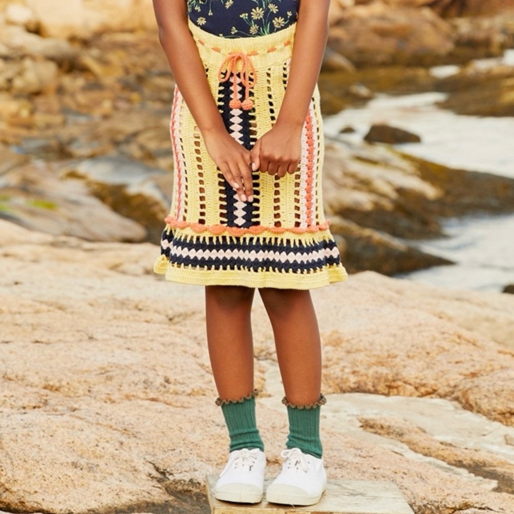 NWOT Misha and Puff Colorful Knit Kids Marine Skirt Vintage Yellow. Size 6-7 yr